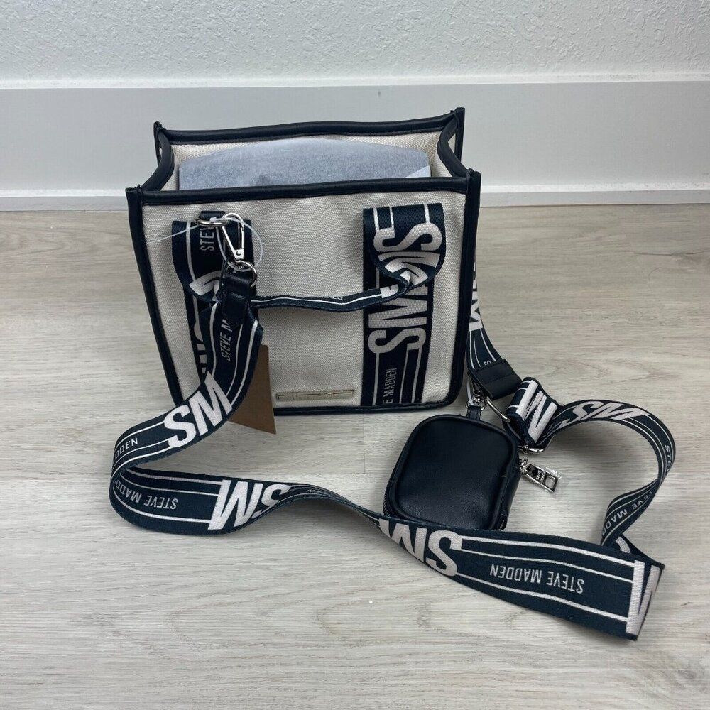 Steve Madden Bwebber Crossbody‎ Tote Bag Cream Black TikTok NEW